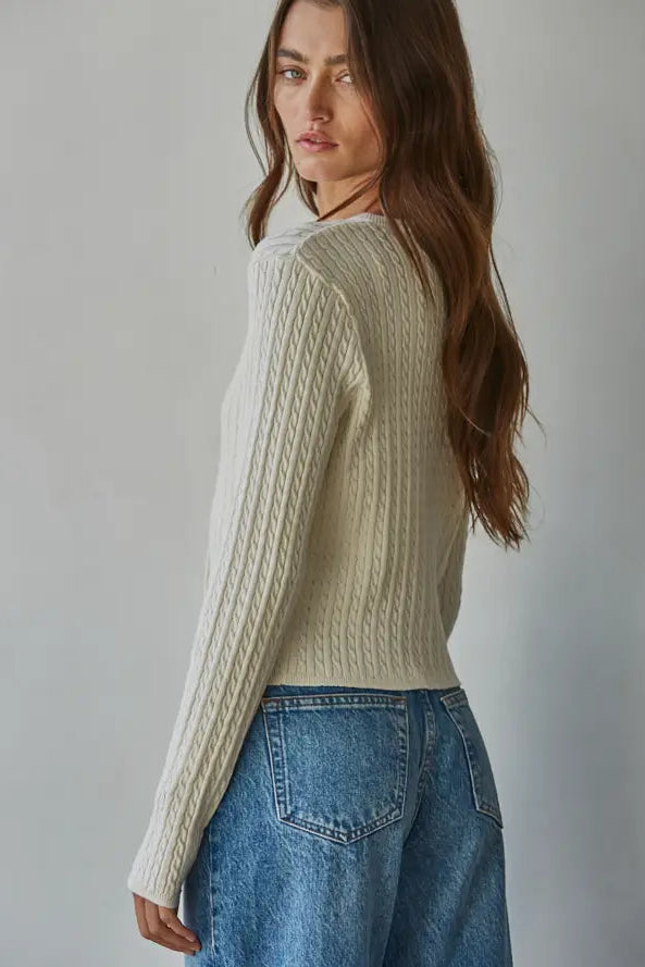 CABLE KNIT CARDIGAN - CREAM