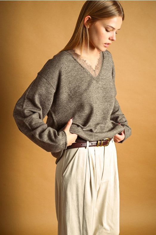 CADENCE LACE TRIM SWEATER