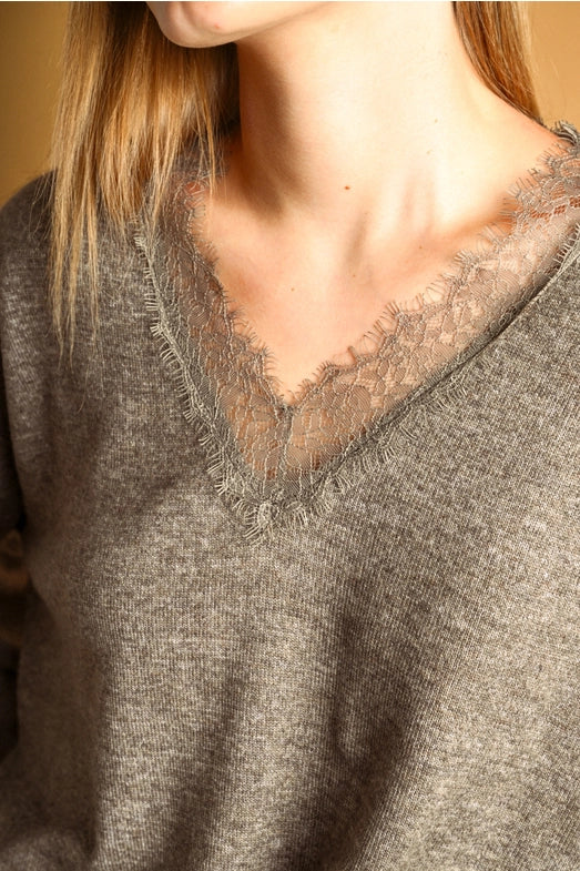 CADENCE LACE TRIM SWEATER