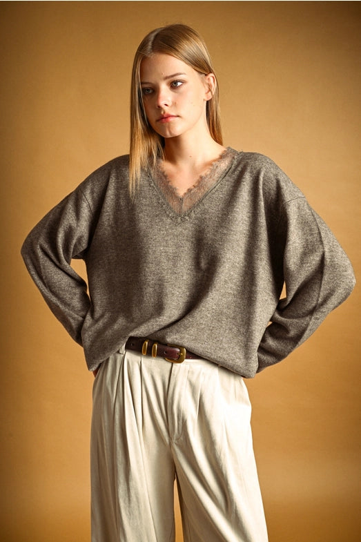 CADENCE LACE TRIM SWEATER