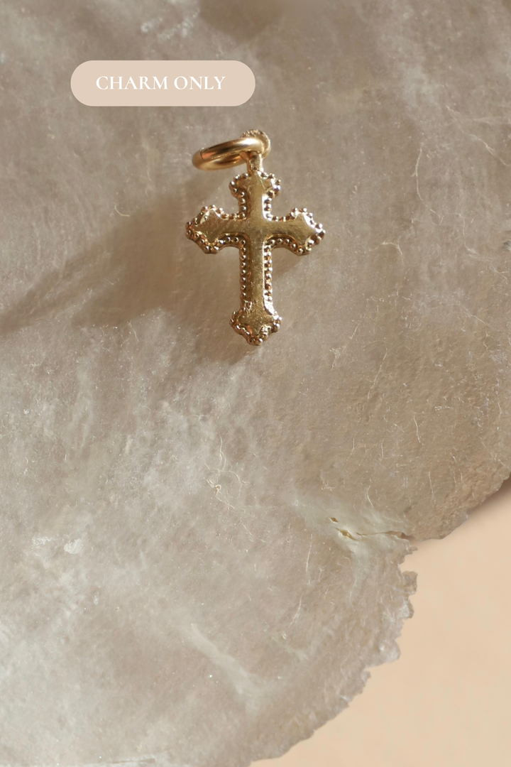 HEIRLOOM DOTTED CROSS CHARM- GOLD FILLED