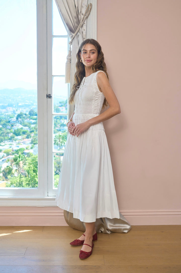 CLEO SMOCKED DRESS - WHITE