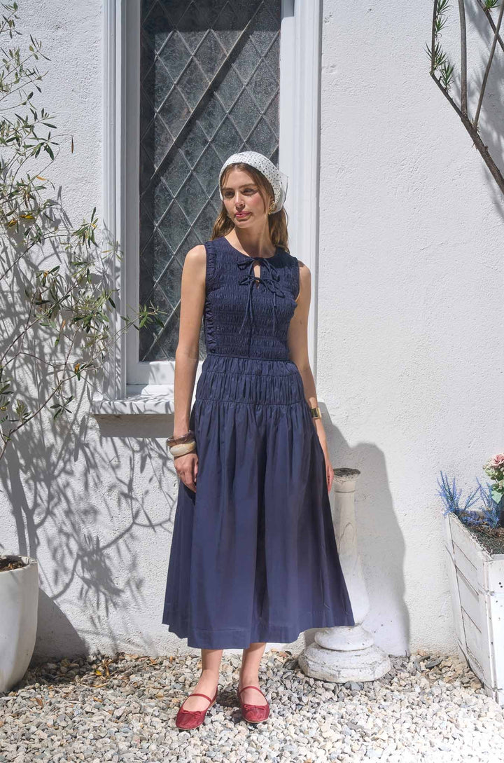 CLEO SMOCKED DRESS - NAVY