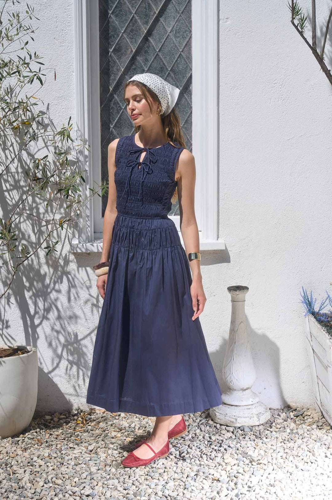 CLEO SMOCKED DRESS - NAVY