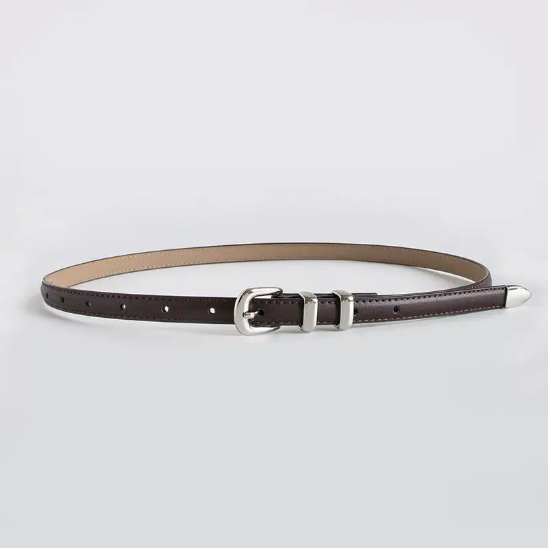 SLIM BUCKLED BELT - COFFEE