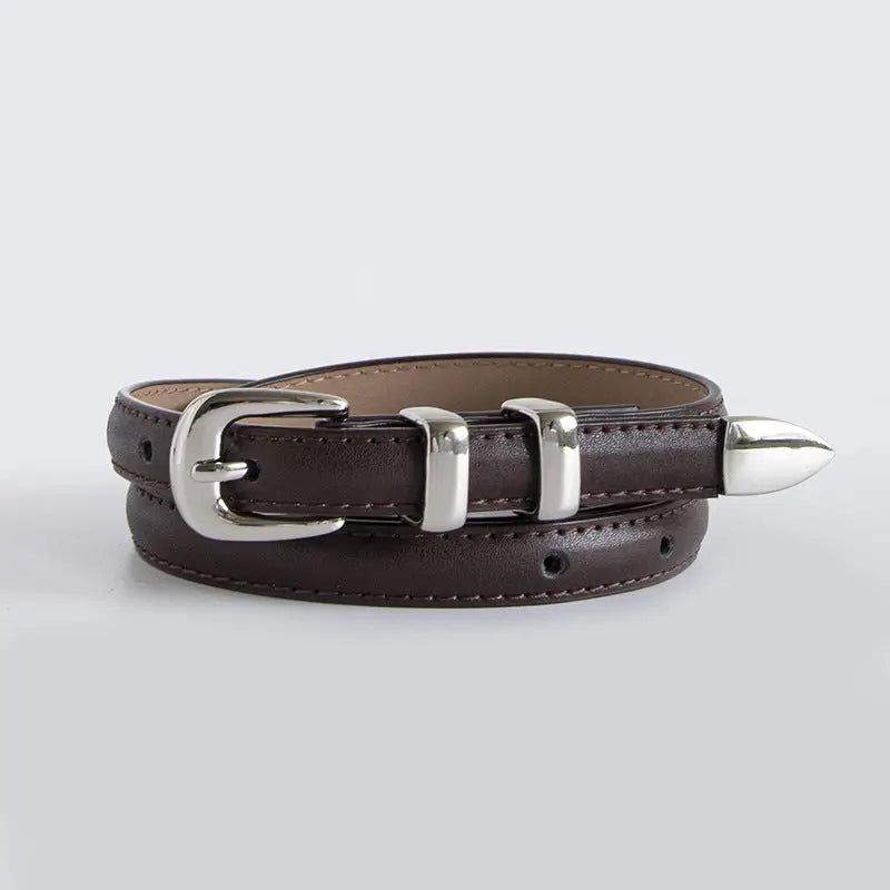 SLIM BUCKLED BELT - COFFEE