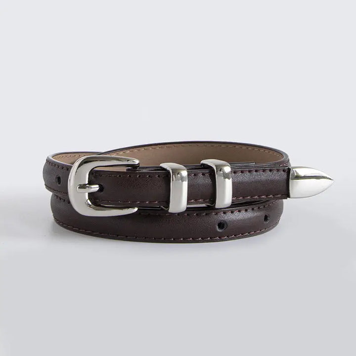 SLIM BUCKLED BELT - COFFEE