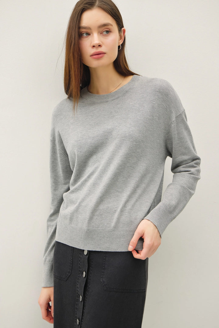 DROP SHOULDER CREW NECK - HEATHER GREY