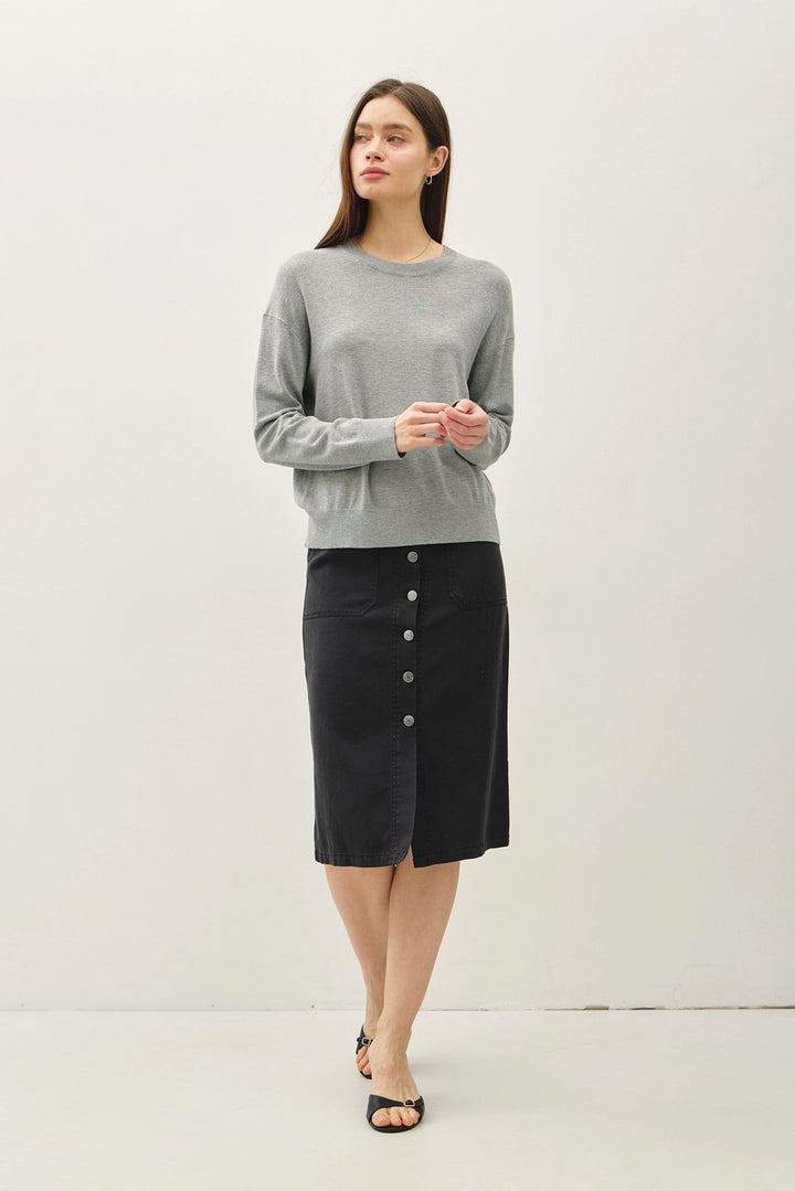 DROP SHOULDER CREW NECK - HEATHER GREY