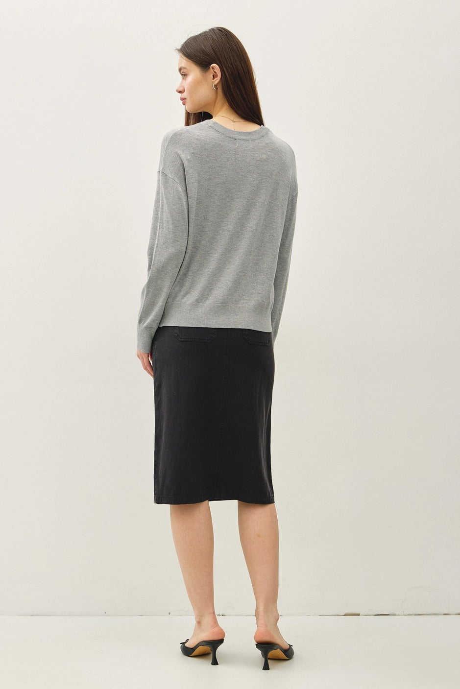 DROP SHOULDER CREW NECK - HEATHER GREY