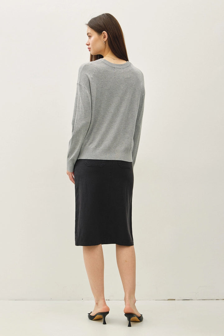 DROP SHOULDER CREW NECK - HEATHER GREY