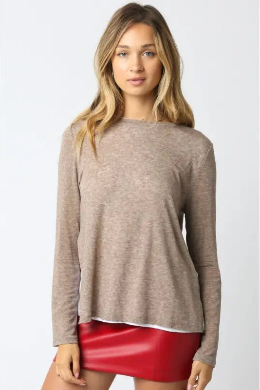 LINED CREW NECK - TAUPE