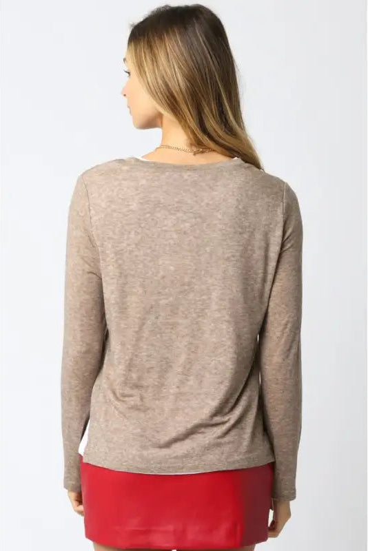 LINED CREW NECK - TAUPE