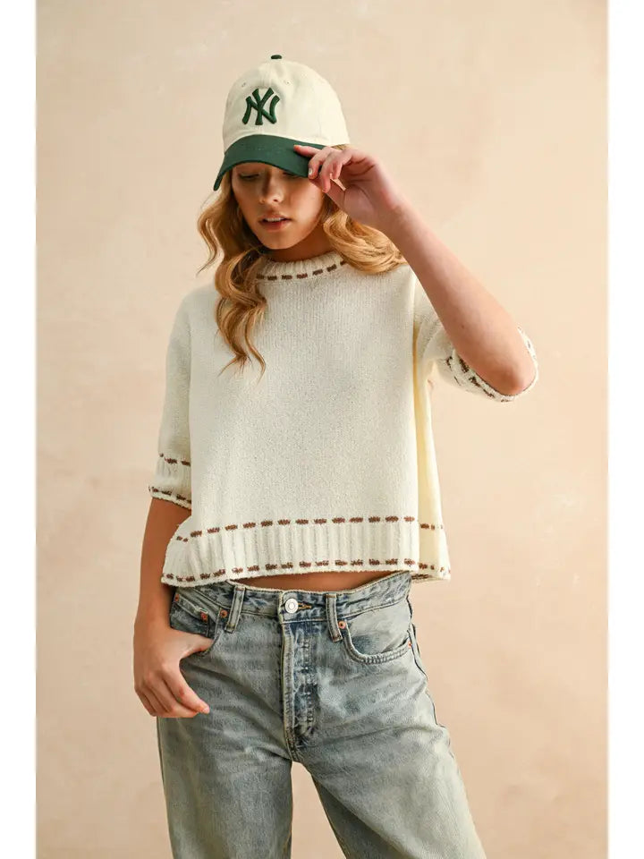 TOP STITCH CROPPED SWEATER
