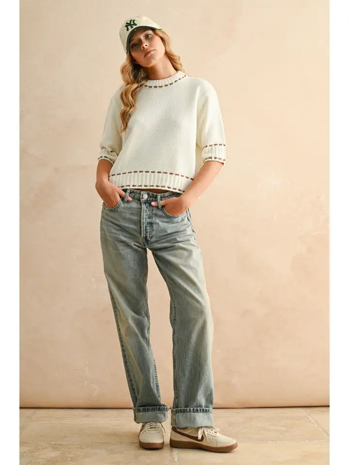 TOP STITCH CROPPED SWEATER
