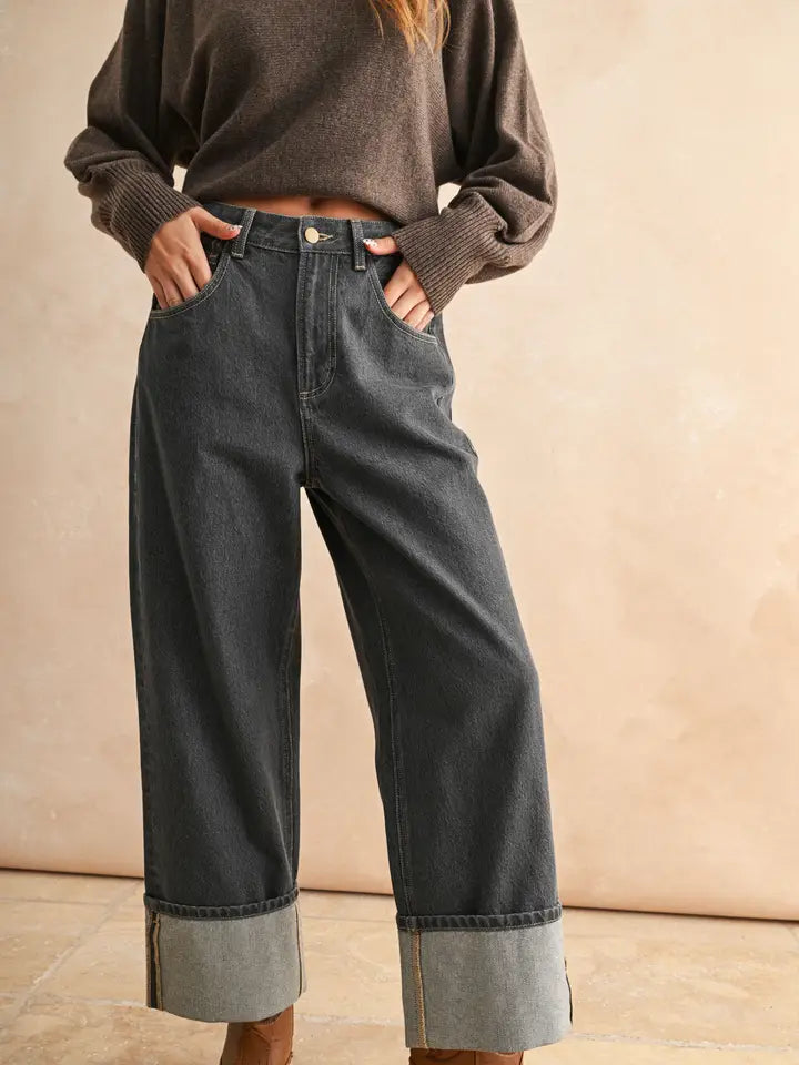 GREY WASH CUFF JEANS
