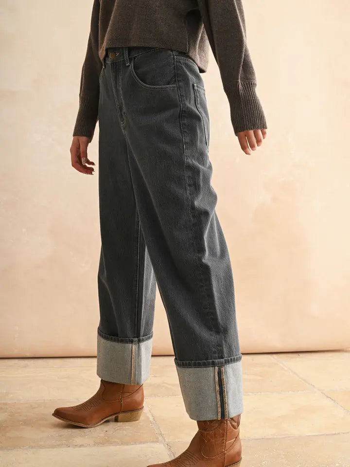 GREY WASH CUFF JEANS
