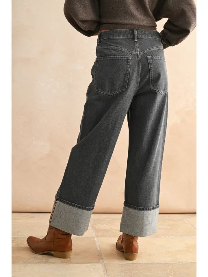 GREY WASH CUFF JEANS