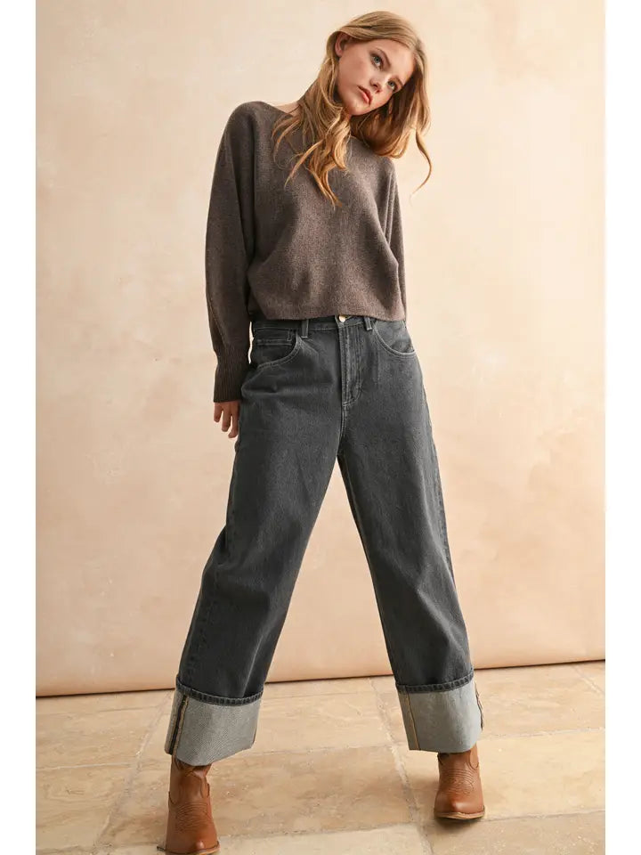 GREY WASH CUFF JEANS