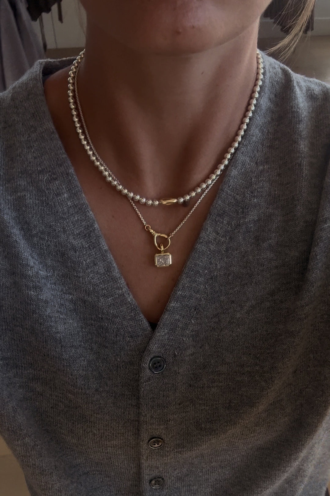 MARLOWE MIXED METAL CHARM KEEPER NECKLACE