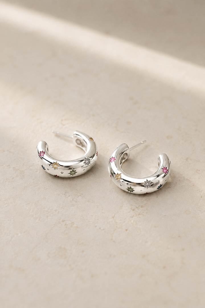 PENNY CZ STAR HOOP- SILVER