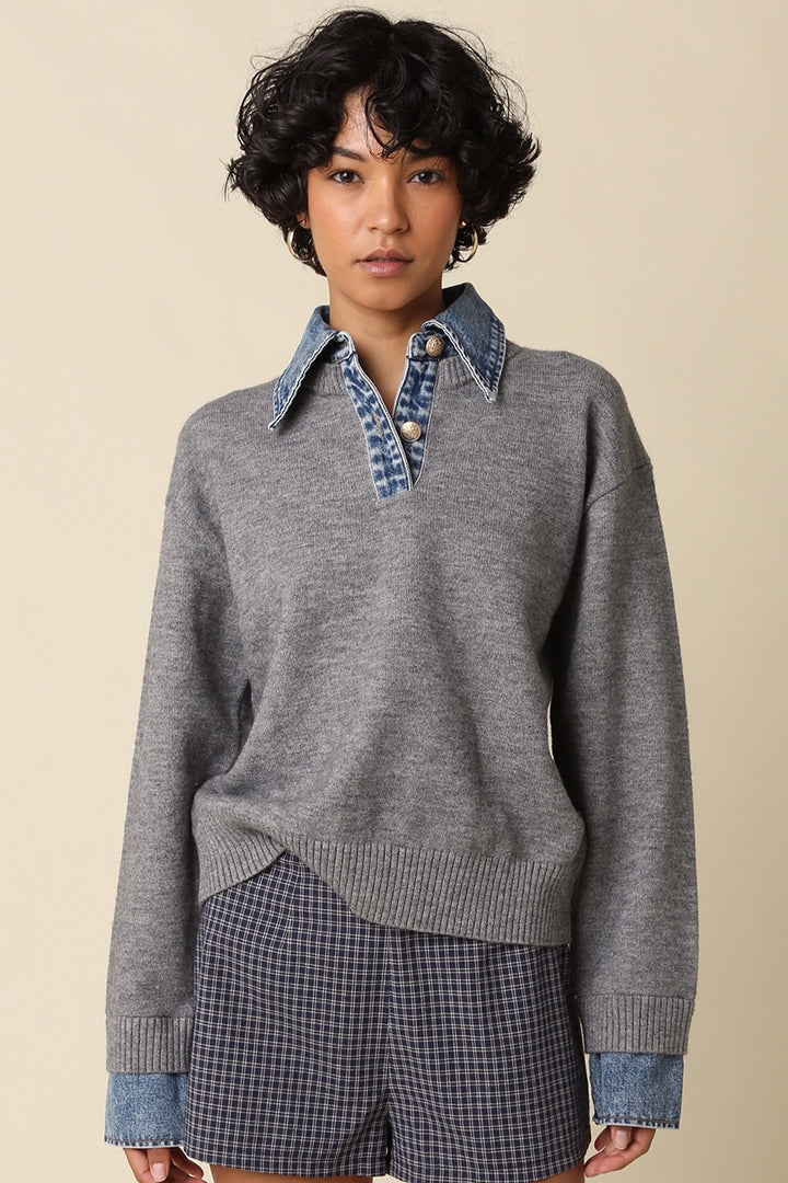 EMILY CONTRAST TOP - GREY