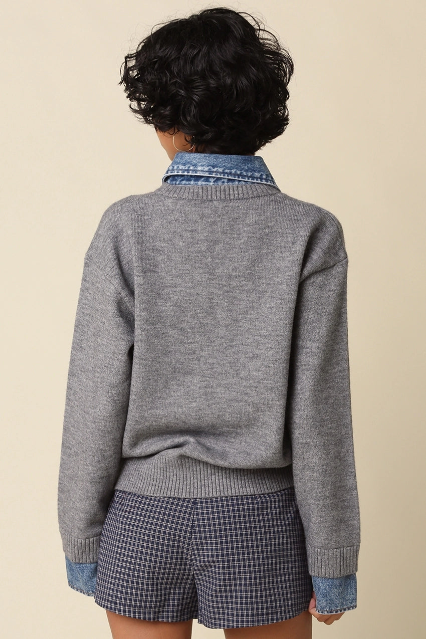 EMILY CONTRAST TOP - GREY