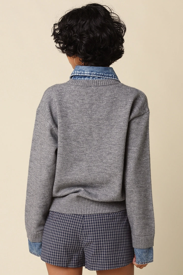 EMILY CONTRAST TOP - GREY