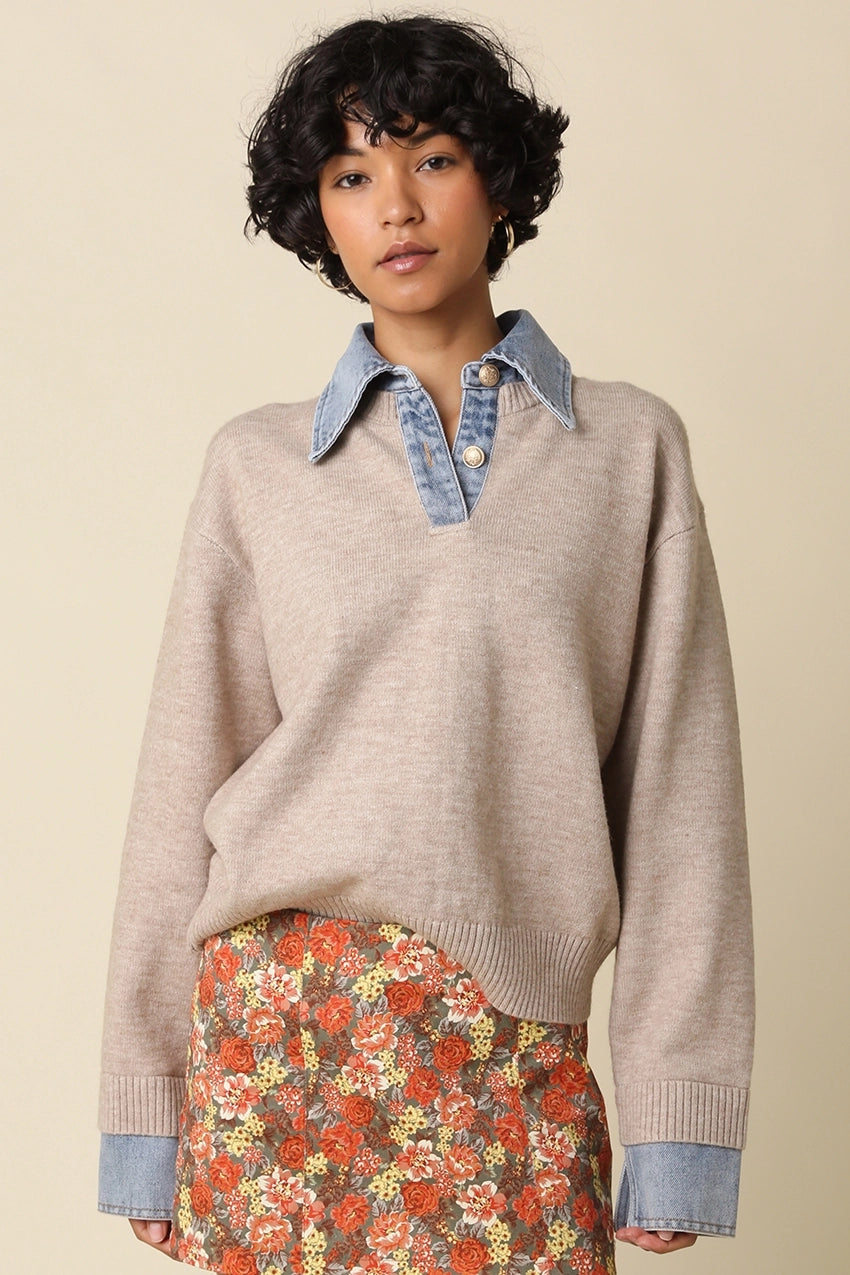 EMILY CONTRAST TOP - BEIGE