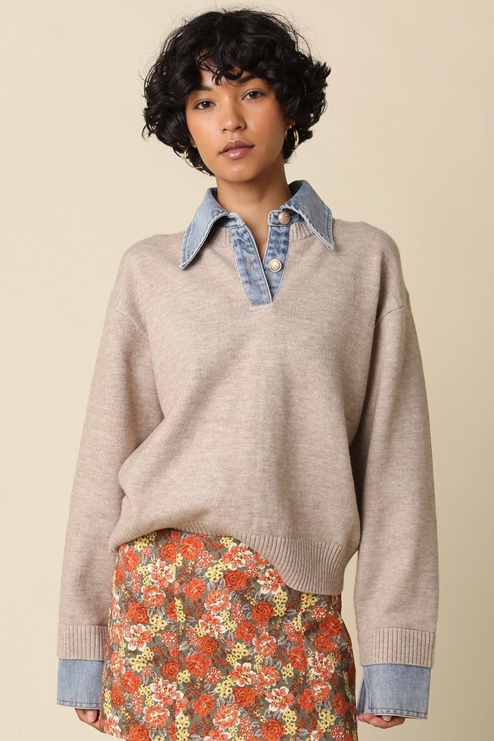 EMILY CONTRAST TOP - BEIGE