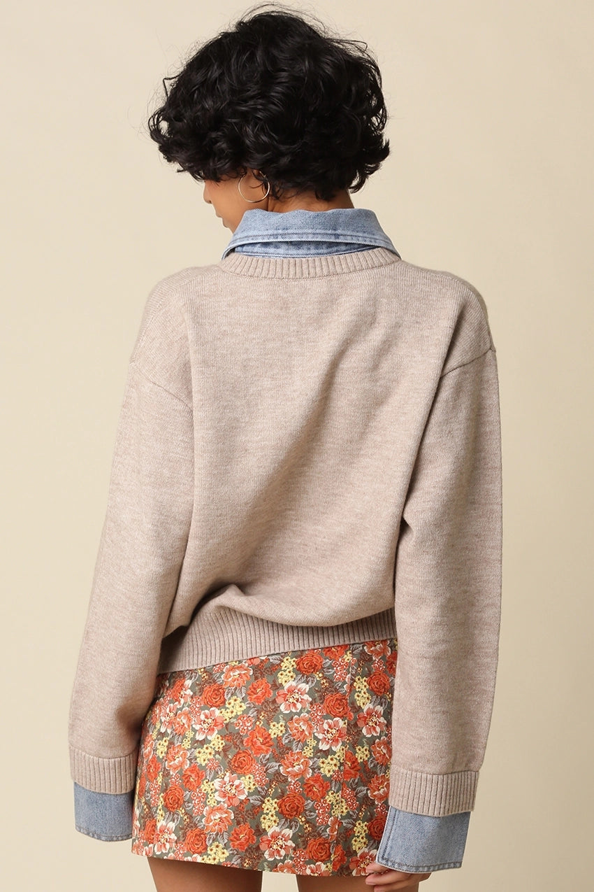 EMILY CONTRAST TOP - BEIGE