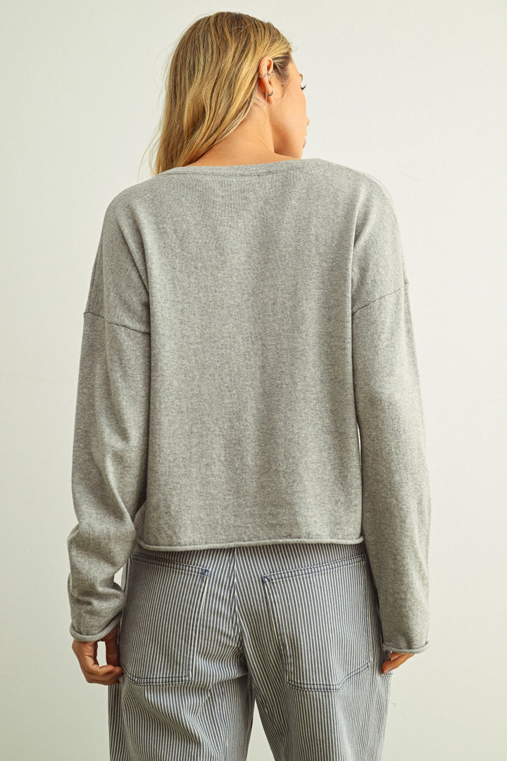 ESSENTIAL ROLLED HEM TOP - GREY