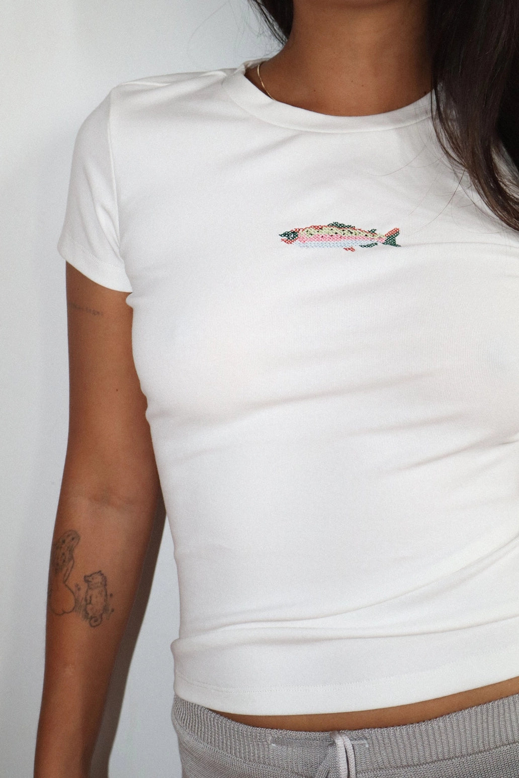 CROSS STICH FISH BABY TEE