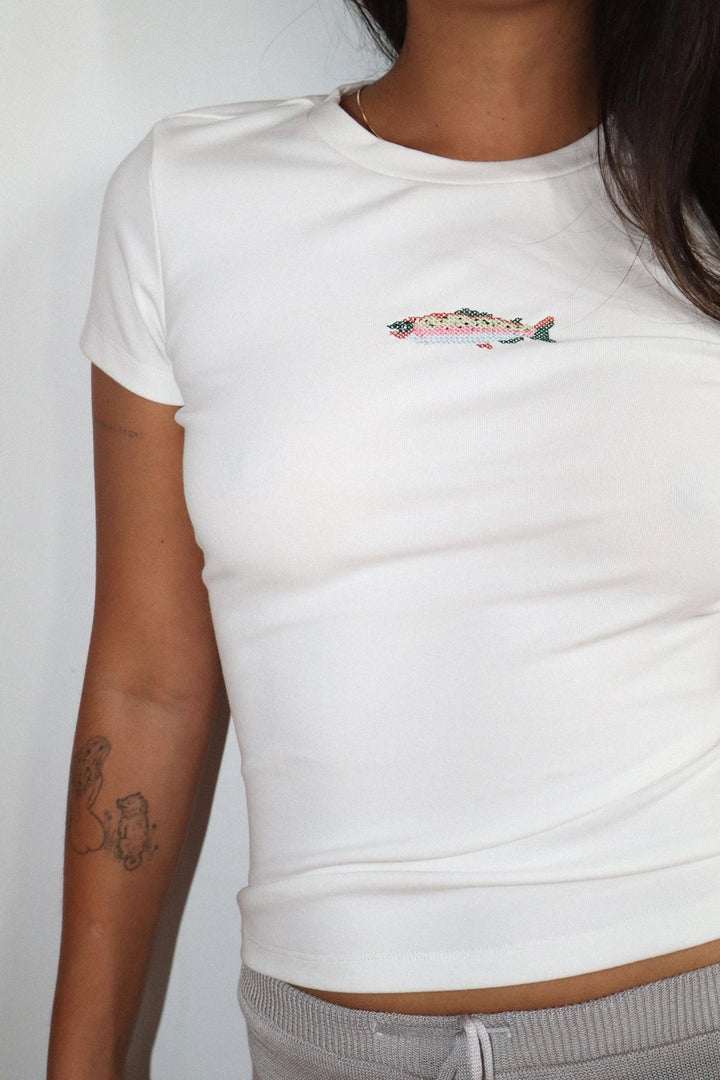 CROSS STICH FISH BABY TEE