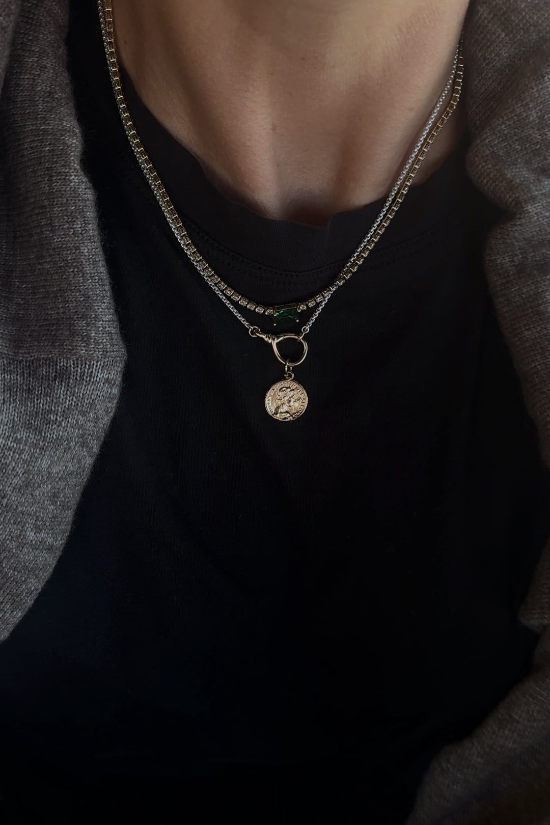 MARLOWE MIXED METAL CHARM KEEPER NECKLACE