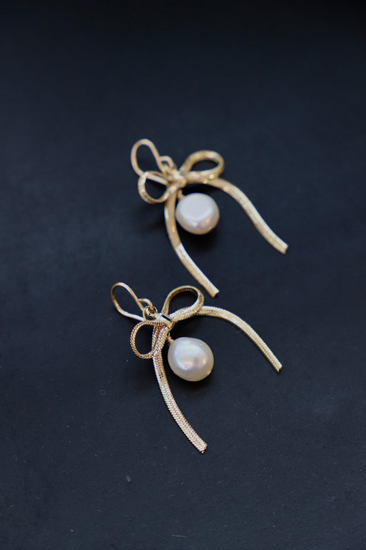 SLOANE RIBBON AND PEARL EARRINGS