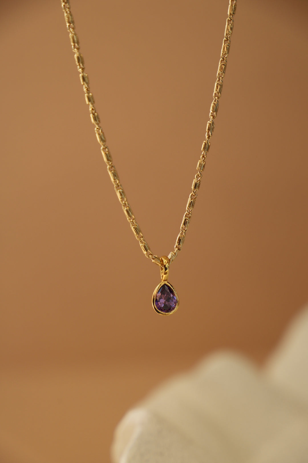 AMETHYST TEARDROP BEZEL NECKLACE