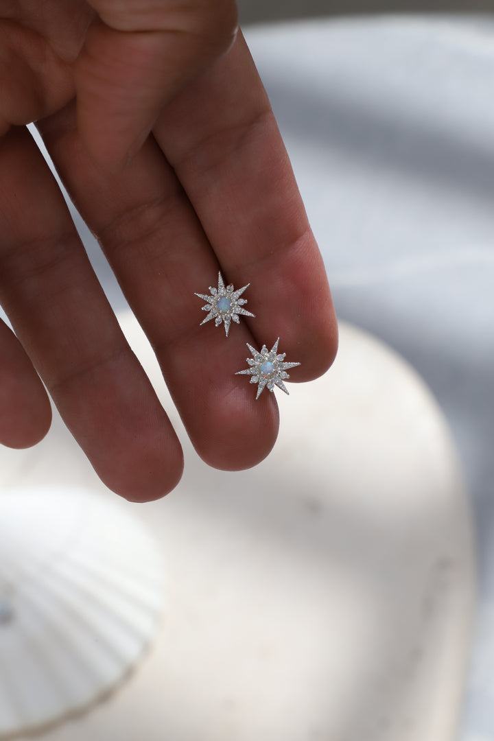 OPAL STAR STUDS- SILVER