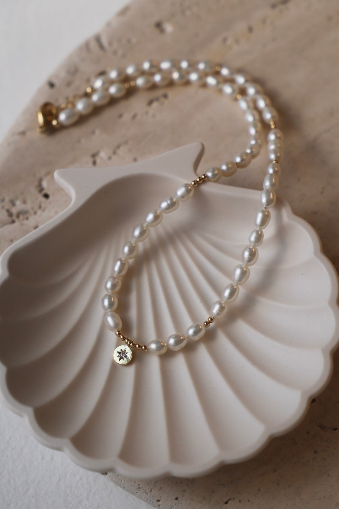 PEARL BEADED STAR MEDALLION NECKLACE