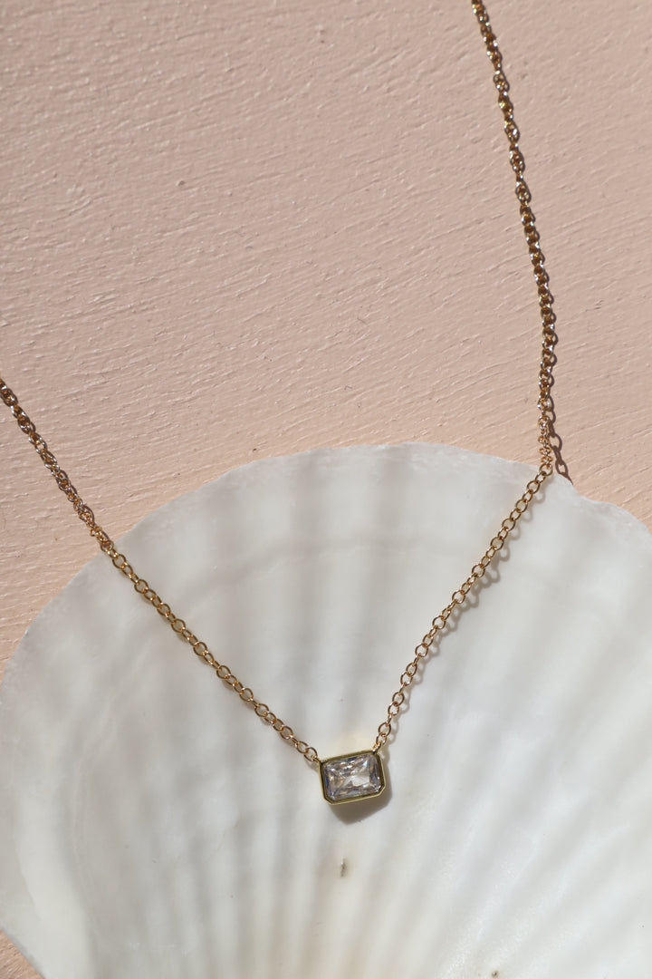 FLOATING EMERALD CUT CZ NECKLACE
