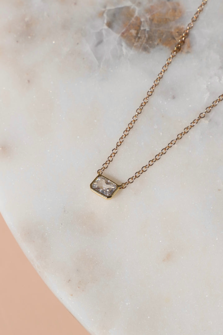FLOATING EMERALD CUT CZ NECKLACE