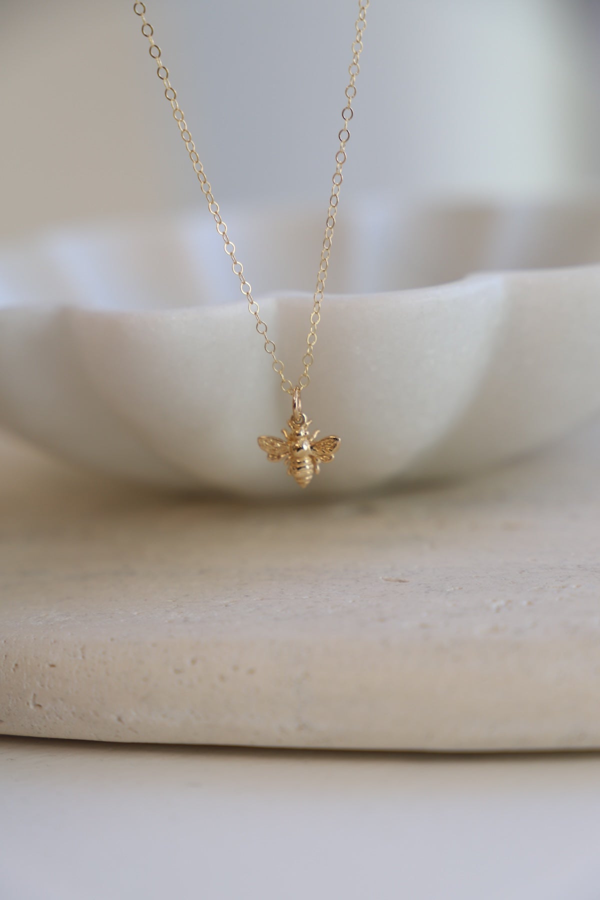 Gold Bee Charm Necklace Dainty Bee Necklace 14K Two-tone Gold