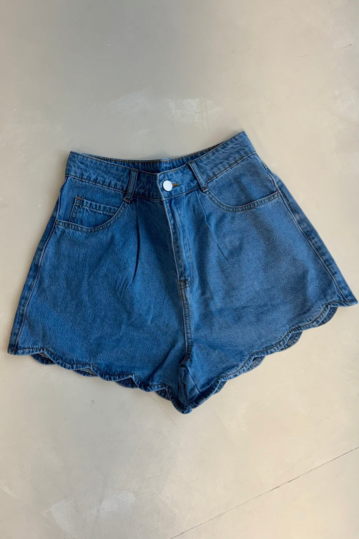 SCALLOPED DENIM SHORTS