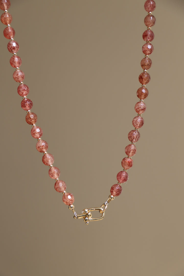 STRAWBERRY QUARTZ BEADED NECKLACE