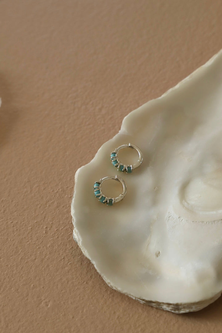 MINI SILVER TURQUOISE HOOPS