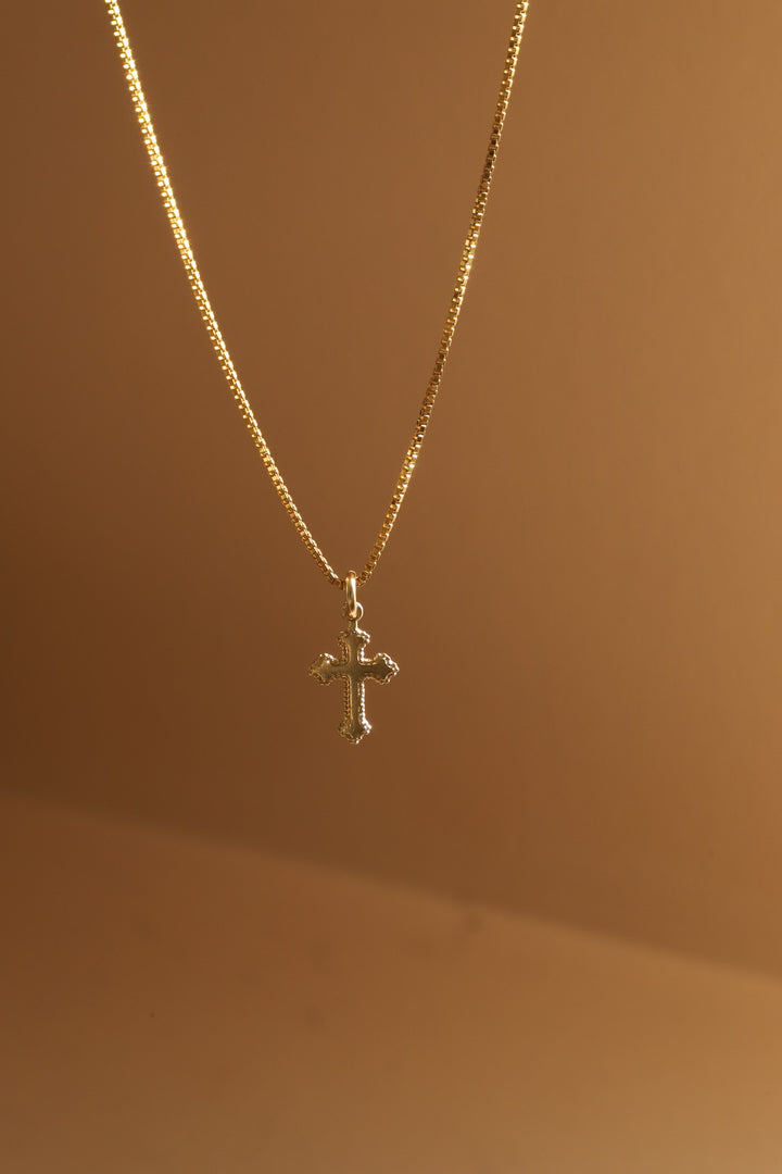 HEIRLOOM DOTTED CROSS CHARM- GOLD FILLED