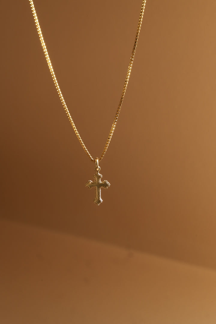 HEIRLOOM DOTTED CROSS CHARM- GOLD FILLED