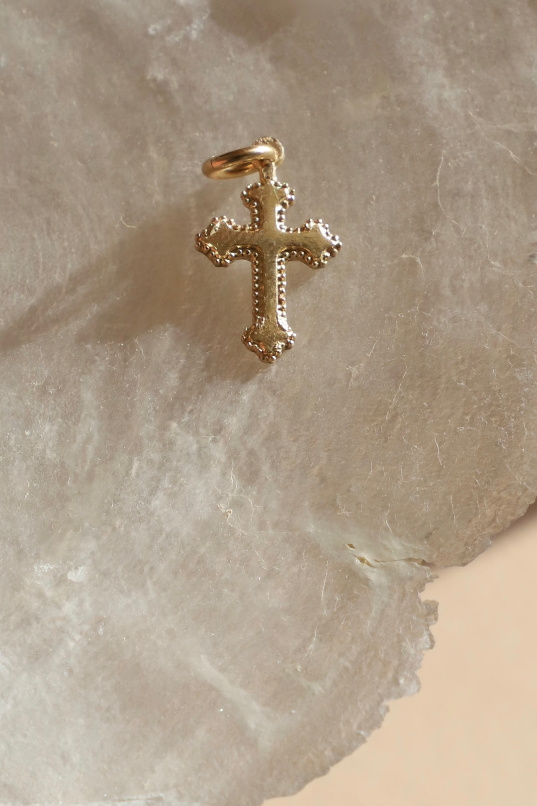 HEIRLOOM DOTTED CROSS CHARM- GOLD FILLED