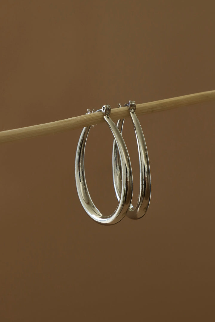 LARGE TEARDROP HOOP- Silver