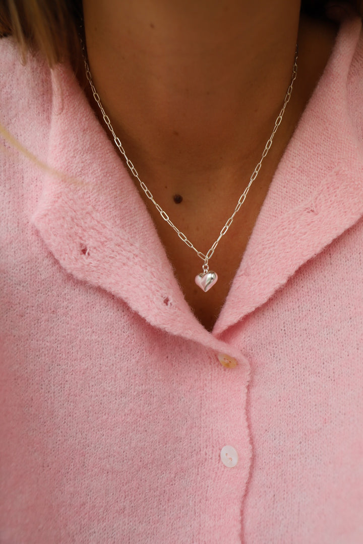 MINI PAPERCLIP PUFF HEART NECKLACE